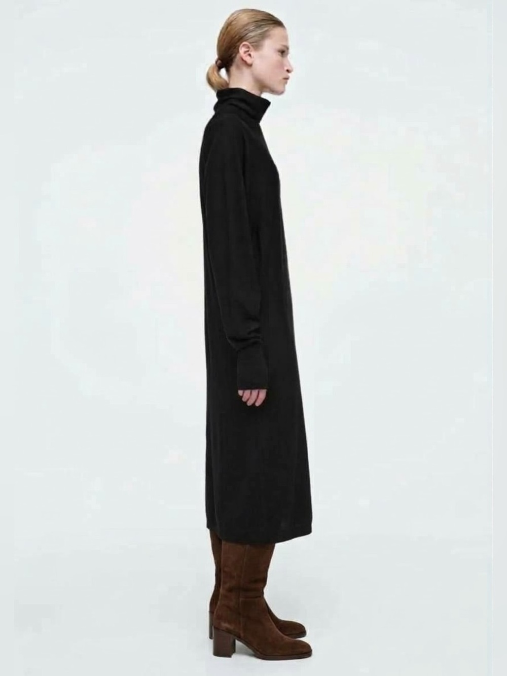 COS 100% Wool Turtleneck Sweater Dress Black Size Medium Minimalist Cozy Fall